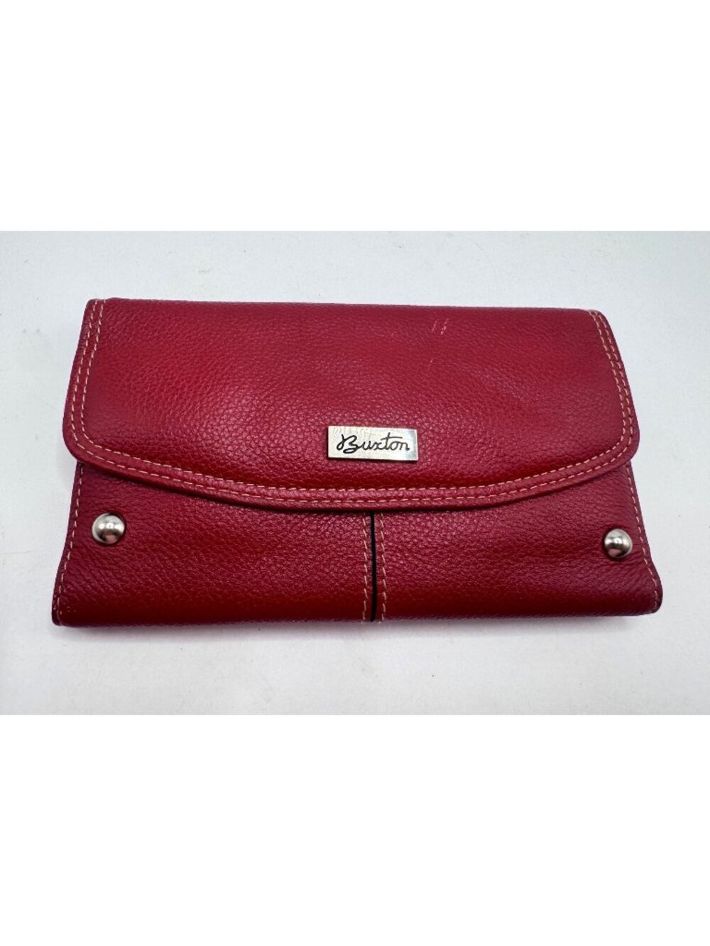 Buxton RFID Red Genuine Leather Clutch Wallet Snap Closure  Pocket